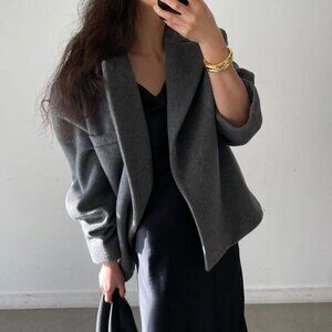 NEW Oak + Fort Cropped Oversized Coat Gray XXS XS Wool Blend Peak One Button